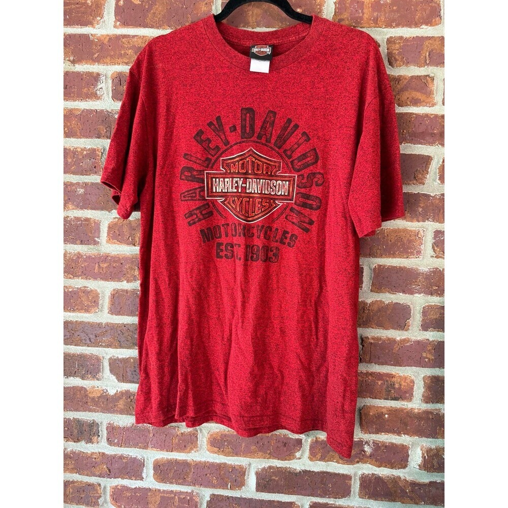 Harley Davidson‎ burnt red orange and black heathered tshirt large